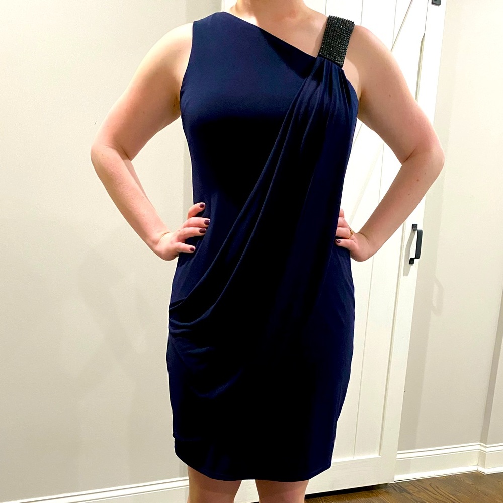 Navy One Shoulder Glam Cocktail / Homecoming Dress